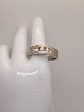 Sale!3 Stone Diamond 14K Solid Brushed Gold Men's Ring